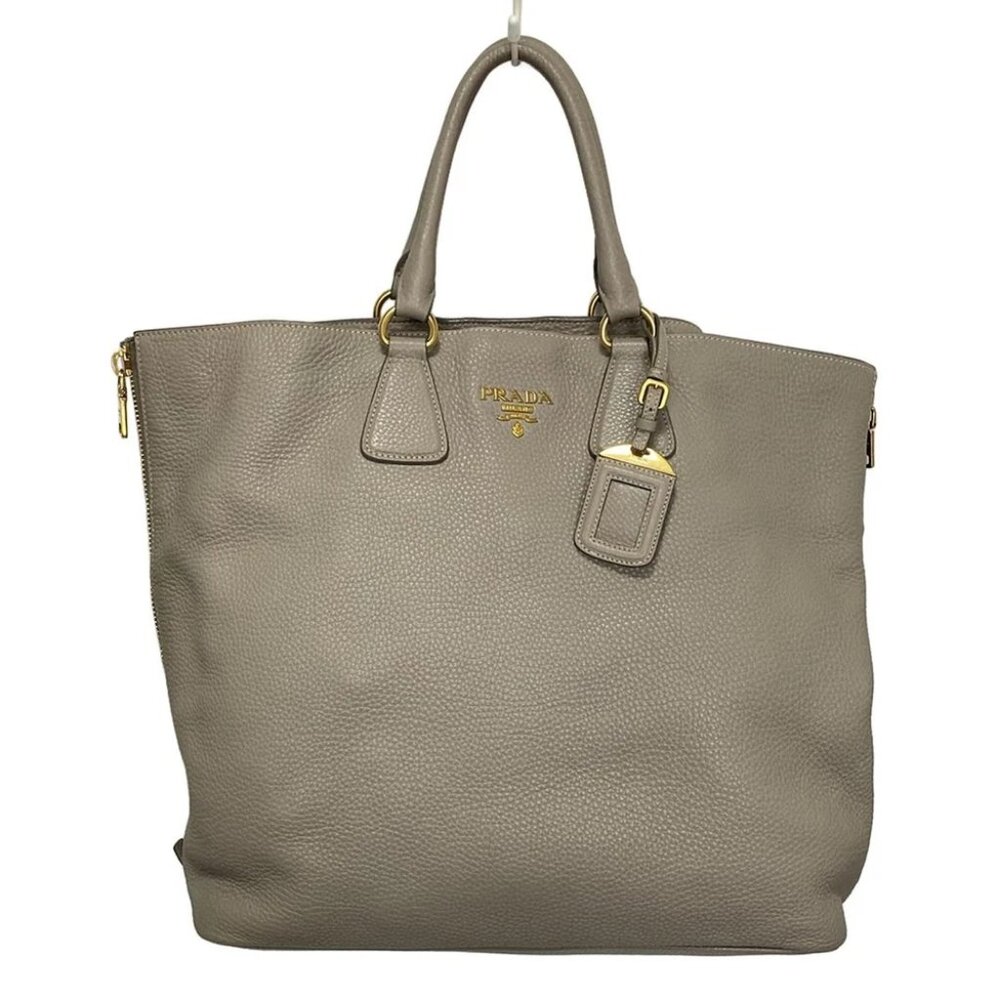 Auth PRADA - BN2419 Gray Leather Tote Bag